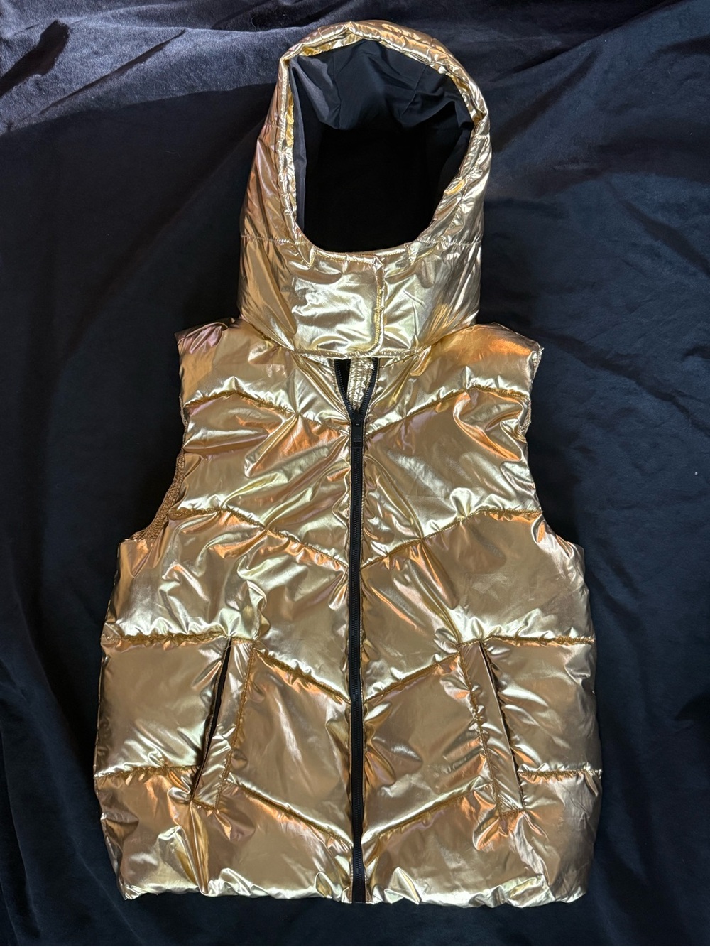 LOVE & SPORTS Metallic Gold Puffer Vest - Black Lining